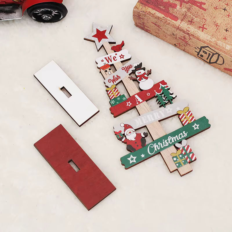 ZQNYCY Weihnachtsdekoration aus Holz mit Weihnachtsmann und Schneemann als Desktop-Schmuck im Landhausstil, mehrfarbig - Bild 6