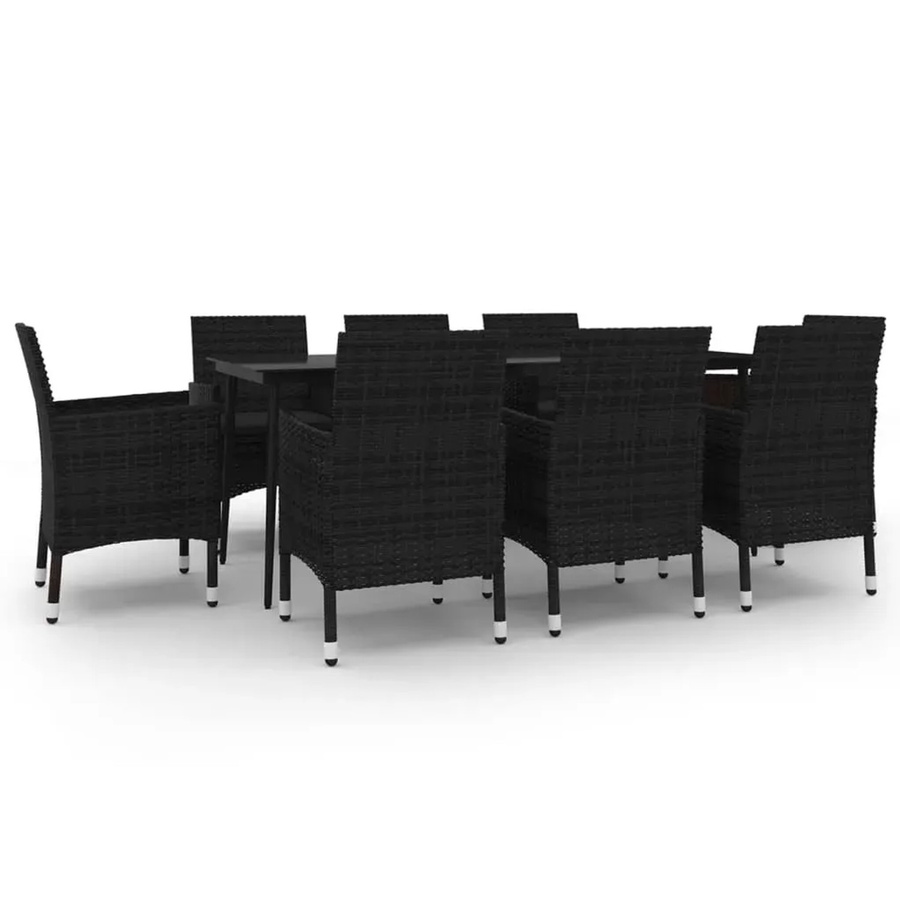 vidaXL 9-teilige Garten-Essgruppe aus Poly-Rattan und Glas in Schwarz mit Kissen - Bild 2