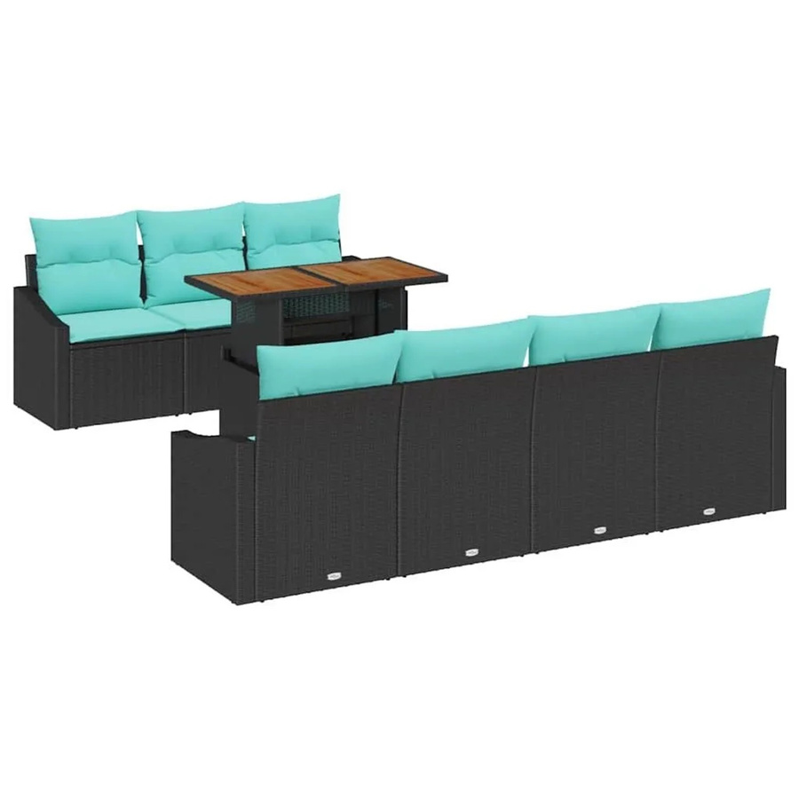 vidaXL Garten Essgruppe 8-teilig aus Poly-Rattan, Stahl und Akazienholz in Schwarz und Teal - Bild 2