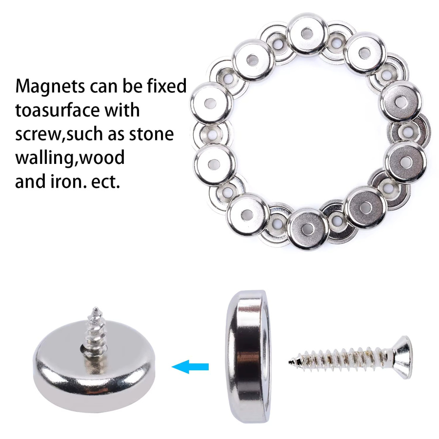 U-POLEMAG Runde Ringmagnete in Silber, Durchmesser: 20 mm, kleine Senkkopfmagnete mit Löchern zum Aufhängen von Werkzeugen - Bild 3