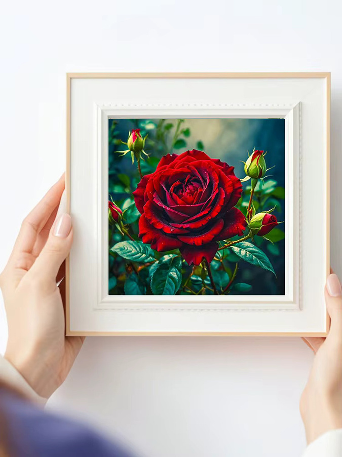 Huacan Diamantmalerei Set Rose Blumen Motiv in Rot mit Rundbohrern für deine Heimdekoration - Bild 1