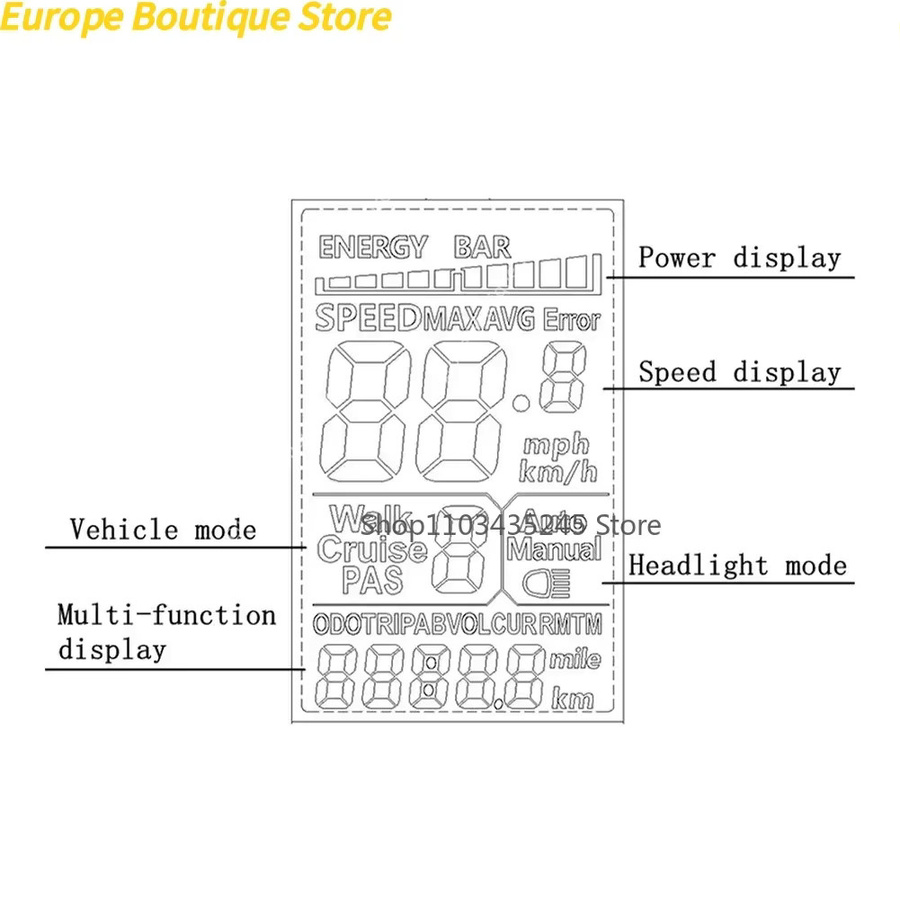 OUXI V8 LCD-Armaturenbrett-Display für Elektrofahrräder und Roller, 24V-60V 500W, Schwarz - Bild 5