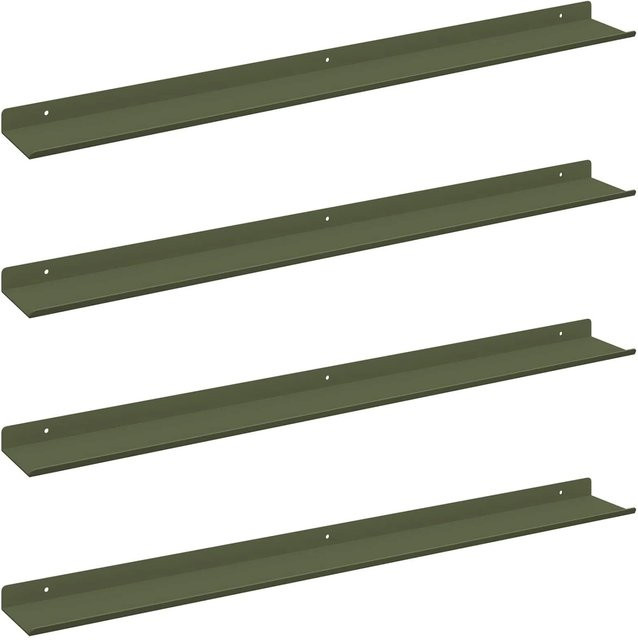 vidaXL Schwebendes Regal Set aus 4 Stück in Olivgrün aus Stahl, B/T/H: 80 x 9 x 2,5 cm - Bild 1