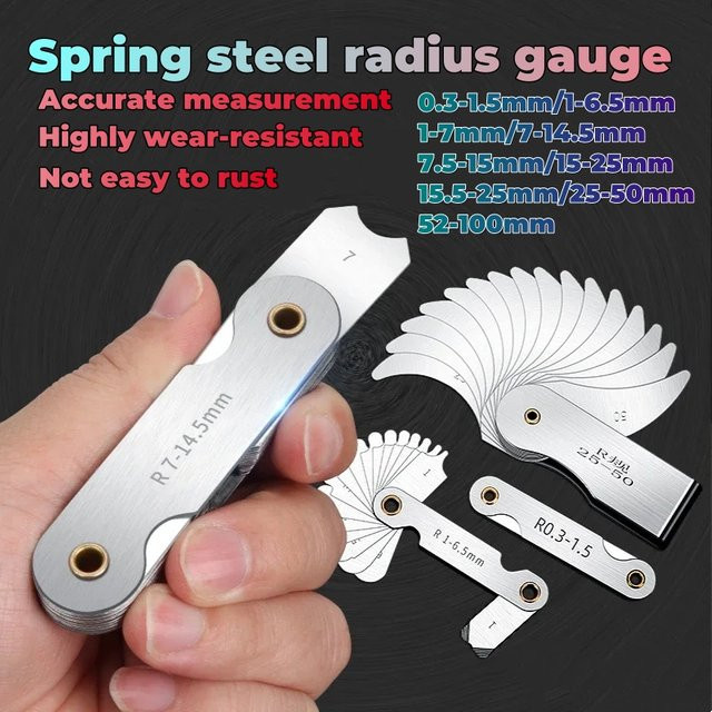Probon Edelstahl R-Messgerät Komplettset Silber – Hochpräzises Radius-Messinstrument für Rundungen und Winkel - Bild 1