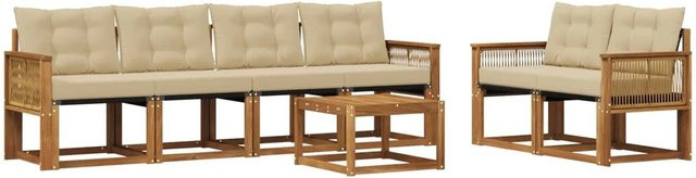 vidaXL Outdoor-Sofagarnitur aus Akazienholz mit Textilene und Kissen, 7-teiliges Set in Natur und Beige - Bild 1