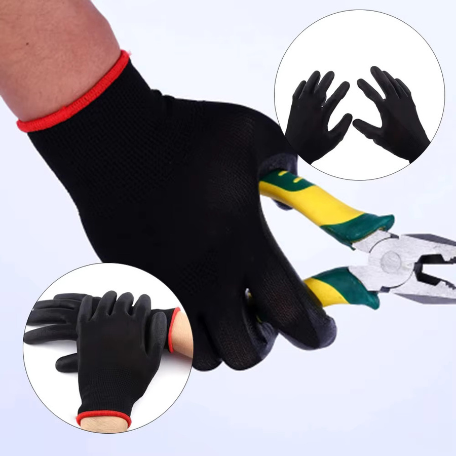 Nylon-PU-Arbeitshandschuhe mit Handflächenbeschichtung in Schwarz - Bild 3
