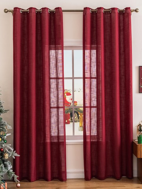 EASHION Leinenvorhang in Rot, halbtransparenter Fenstervorhang mit Ösen für Wohnzimmer und Schlafzimmer - Bild 1