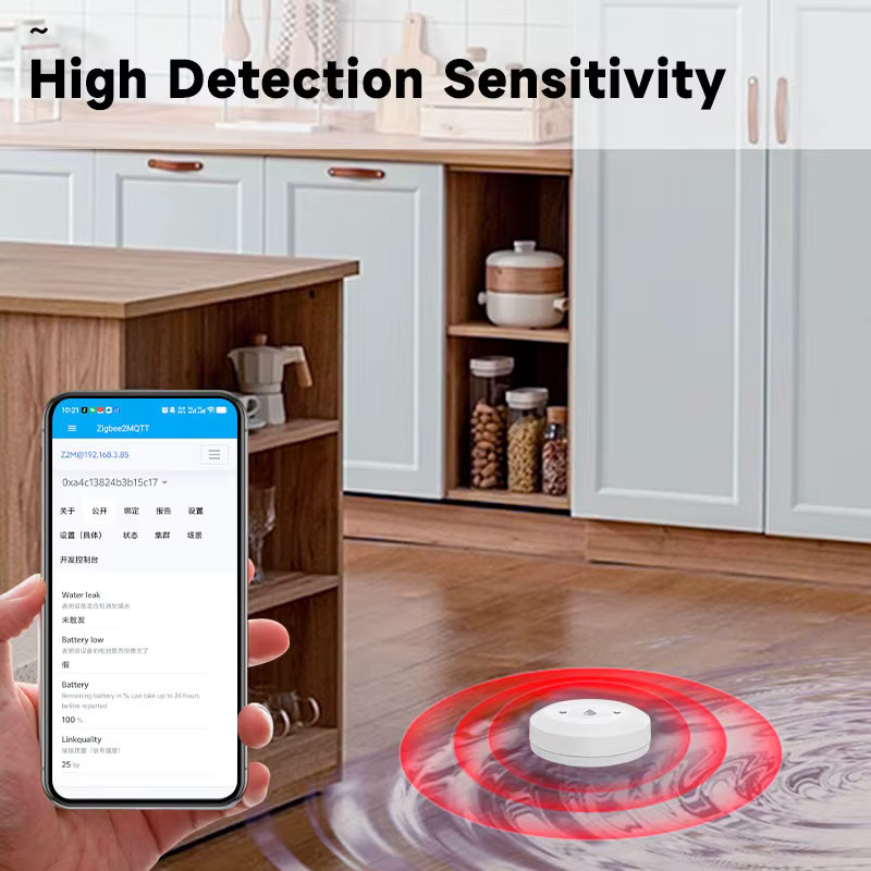 iHseno Zigbee Smart Wassersensor in Weiß als Überflutungs- und Leckdetektor mit App-Fernüberwachung für Küche und Bad, kompatibel mit Home Assistant und Zigbee2MQTT - Bild 3