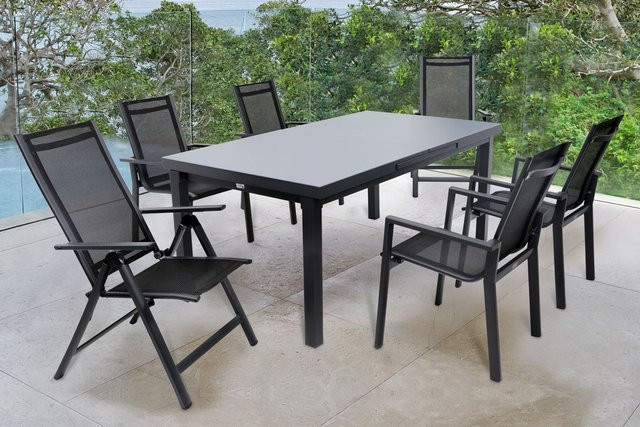OUTFLEXX Premium Garten-Essgruppe aus Aluminium und Textilene in Anthrazit mit ausziehbarem Tisch und 6 Stühlen - Bild 1