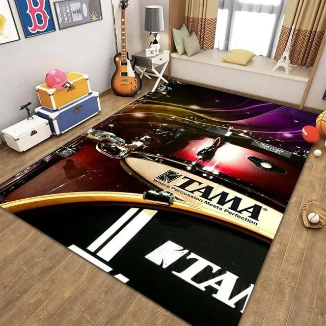 Karpetti Schlagzeug-Print Teppich mit Musik-Design, Mehrfarbig, B/B: 120 x 80 cm - Bild 1