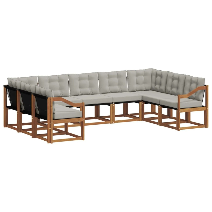 vidaXL Outdoor-Sofagarnitur L-Form aus Akazienholz mit Textilene und Kissen in Beige und Grau, 29-teiliges Set - Bild 2