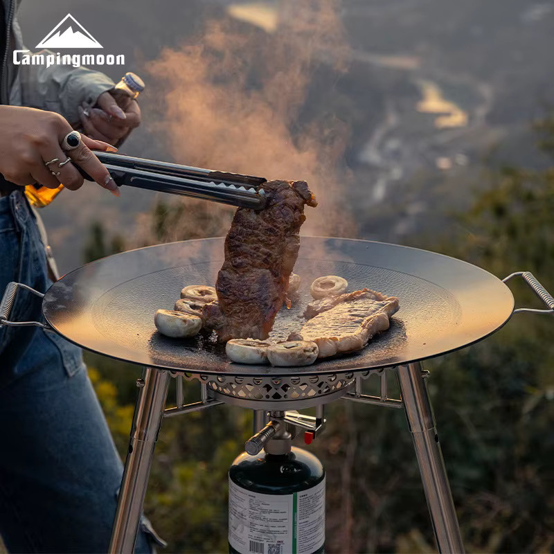CAMPINGMOON GRW-45F Antihaft-Grillplatte aus emailliertem Stahl in Schwarz, faltbare dreischichtige Bratpfanne für Camping und Küche - Bild 3