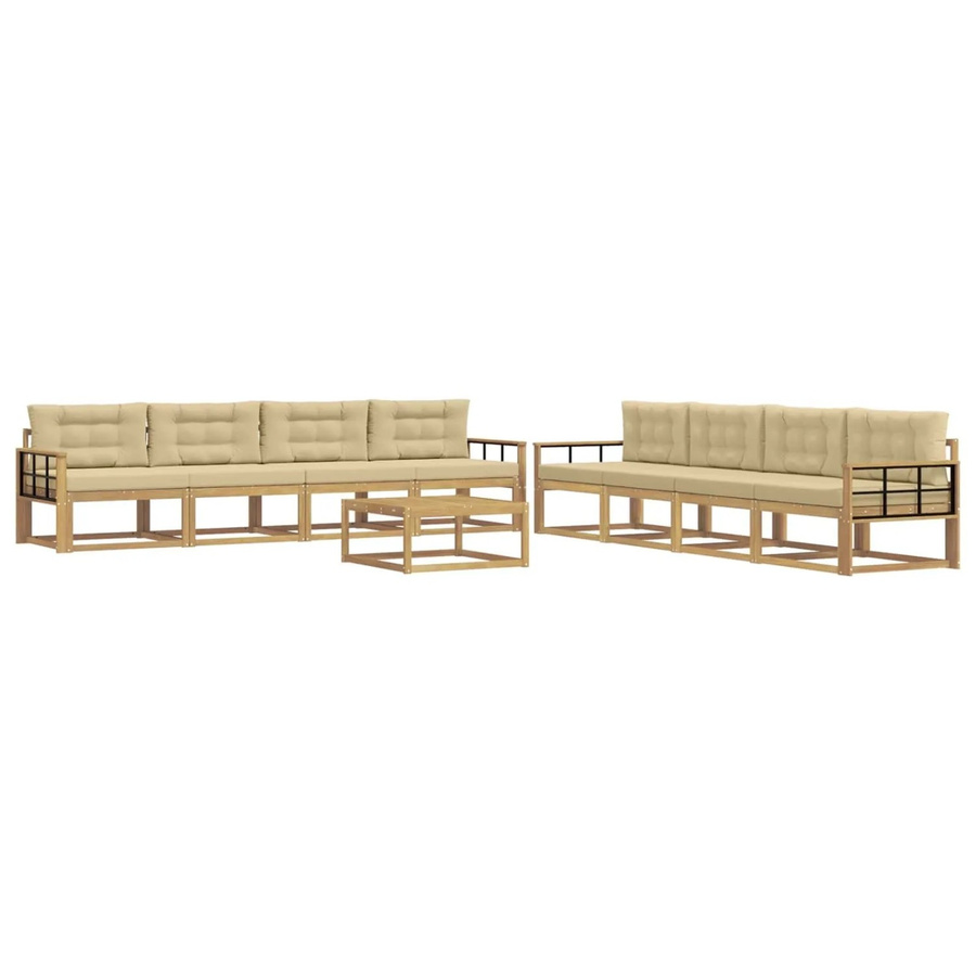 vidaXL Outdoor-Sofagarnitur aus Akazienholz in L-Form, 9-teiliges Set mit Tisch und Polstern, Weiß und Beige, B/T/H: 79 x 79 x 37 cm - Bild 2
