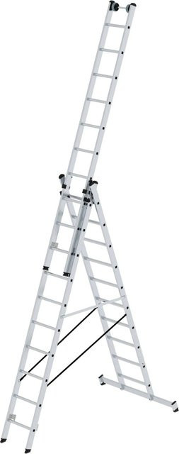 PROREGAL Sprossen-Mehrzweckleiter 3-teilig mit Traverse und Wandlaufrollen in Silber, 3 x 10 Sprossen - Bild 1