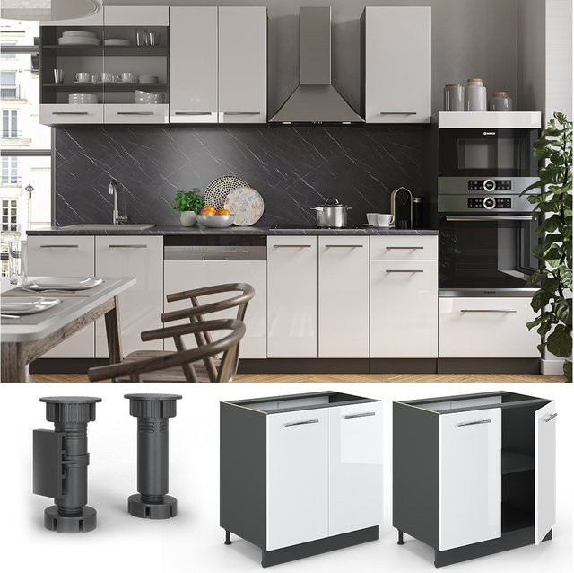 Vicco Spülenunterschrank Fame-Line Weiß Hochglanz Anthrazit Breite: 80 cm - Bild 1