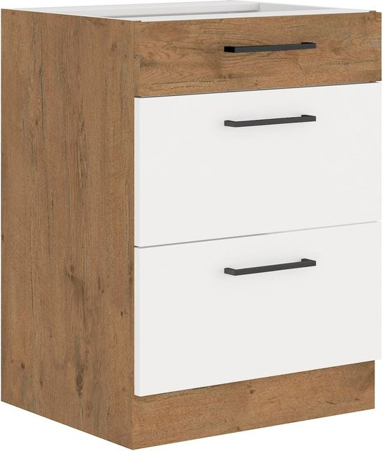 Vigo Küchenunterschrank Lancelot in Eiche und Weiß Hochglanz mit Vollauszug und Soft-Close, Breite: 60 cm - Bild 1