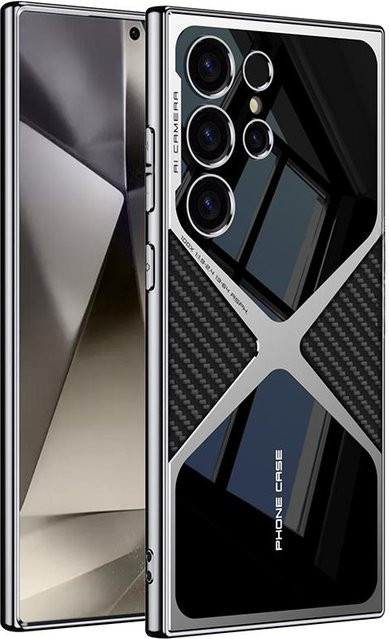 Stoßfeste Leder-Handyhülle für Samsung Galaxy S25 S24 S23 Ultra 5G aus PC und TPU, Farbe: Schwarz - Bild 1