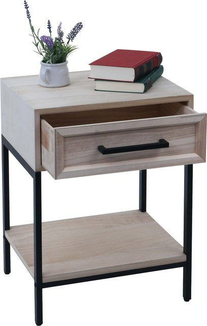 MCW Nachttisch N91 Kommode im Shabby-Look aus Paulownia Holz, Farbe Natur, B/T/H: 59 x 43 x 36 cm - Bild 1