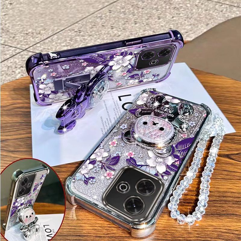 Xiaomi Handyhülle mit Blumenmuster und Lanyard für Redmi Note 13R 13ProPlus 13Pro 14Pro 13 14ProPlus 12 12Pro in Lila/Silber mit Ständerfunktion - Bild 3