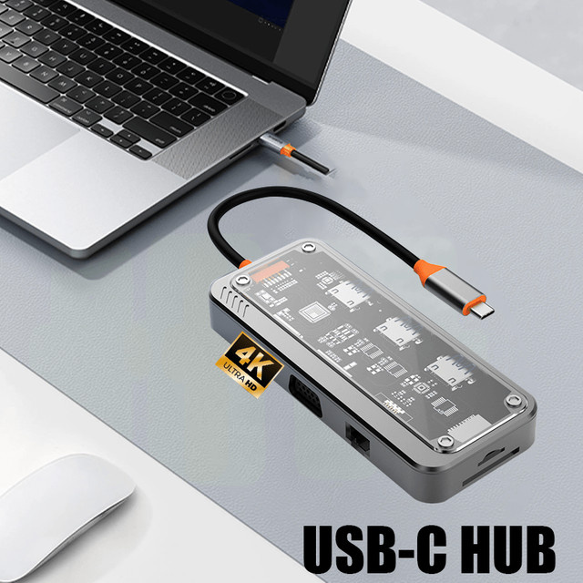 Basix USB-C-Hub mit HDMI, RJ45 Ethernet, SD/TF-Kartenleser und 100W PD Schnellladung für MacBook und Laptop - Bild 1