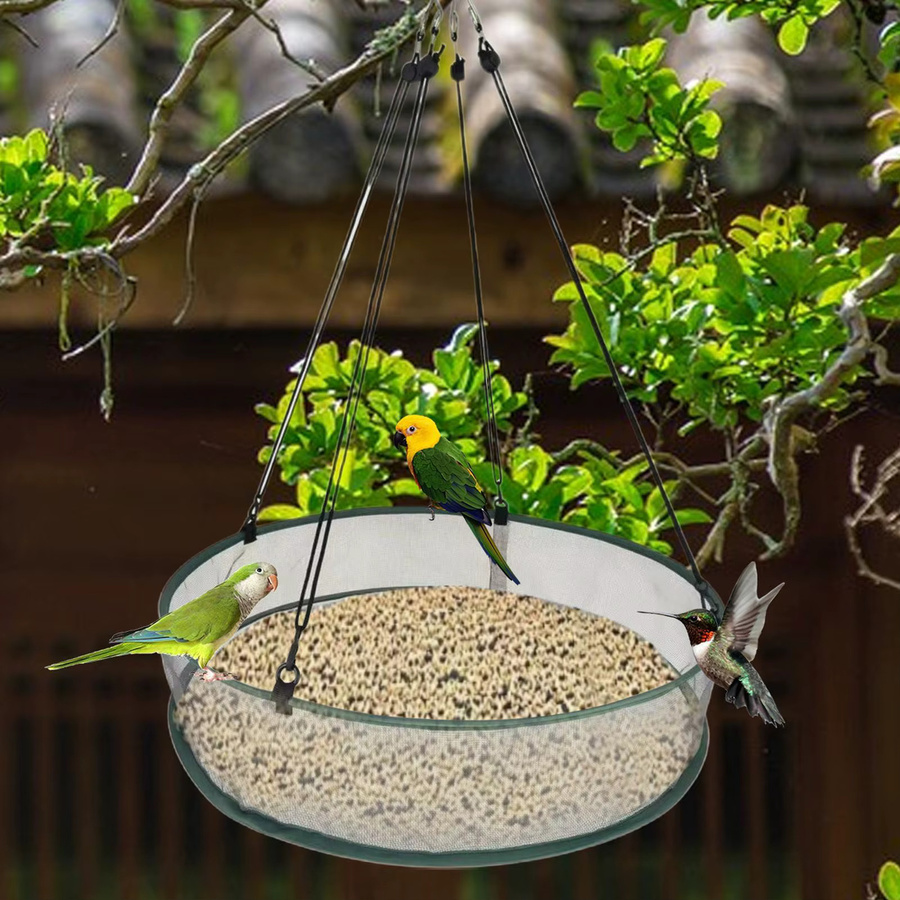 Vogelfutterschale und Kolibri-Futterspender mit Hängekette für Garten und Balkon in Grau und Grün - Bild 3