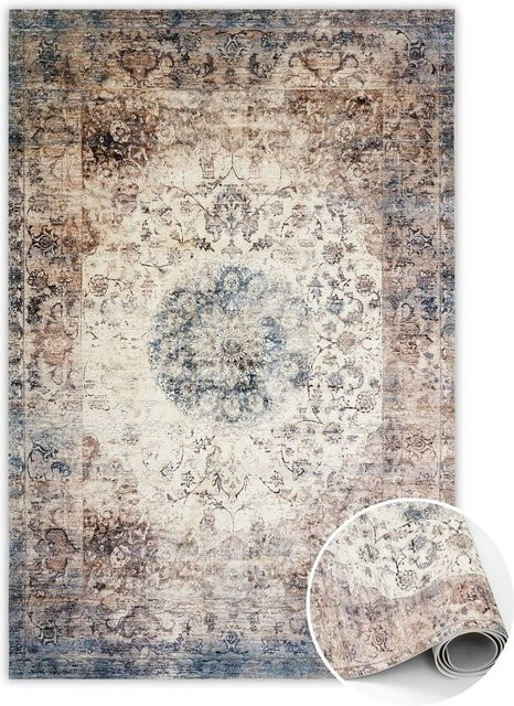 Tulup Teppich Persische Geometrie in Beige, Rechteckiger Vinyl-Teppich, B/T: 100 x 150 cm - Bild 1