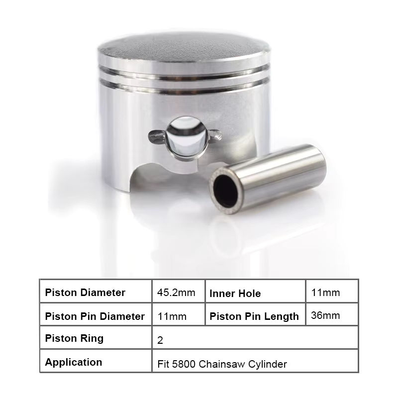XCAN Kettensägen-Kolbensatz in Silber, passend für 5800 und 58CC Kettensägen, Zylinderkolbensatz mit Stiftring-Set, 45 mm - Bild 2