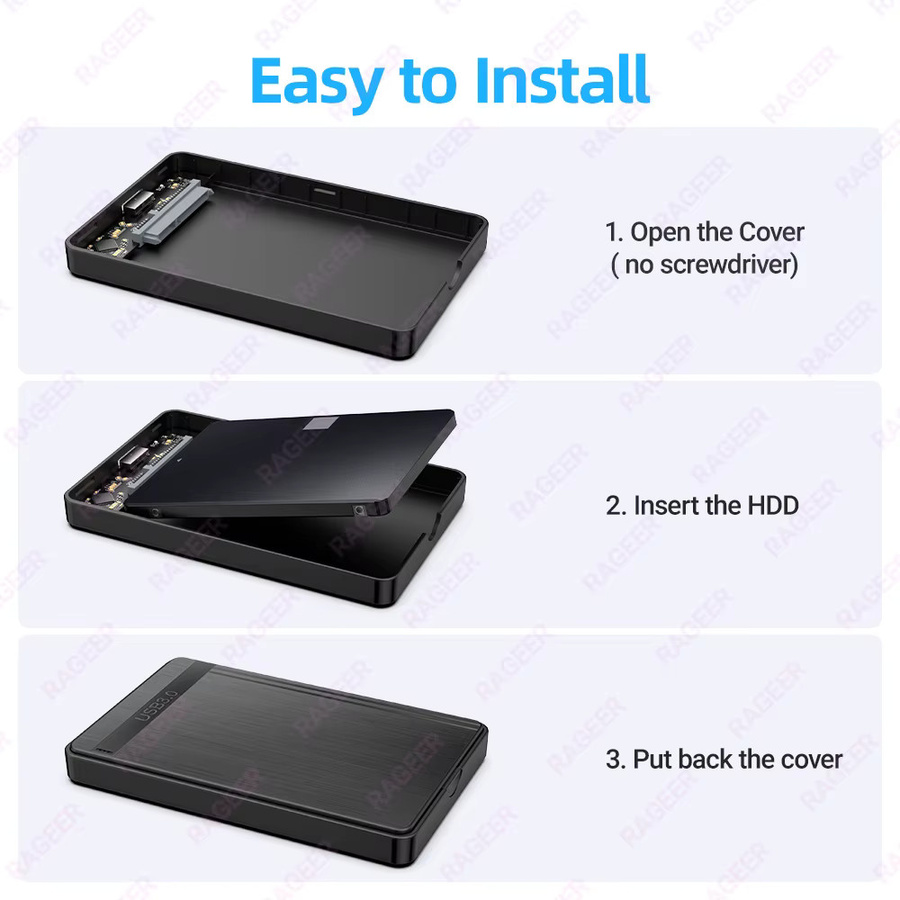 RAGEER USB 3.0 zu SATA III 2,5-Zoll externes Festplattengehäuse für HDD und SSD, Schwarz, bis zu 4 TB Unterstützung - Bild 4