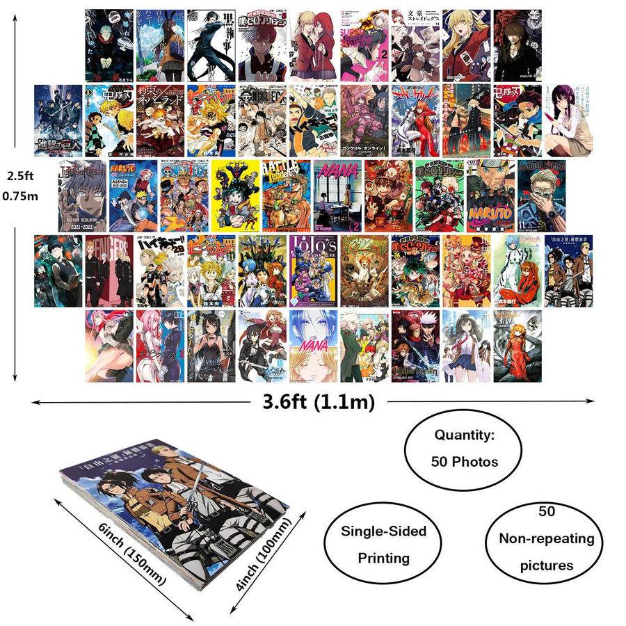 50 Stück Anime Manga Panel Wand Collage Kit Sunshine Days in Multicolor zur DIY Kunst Dekoration für dein Wohnzimmer oder Schlafzimmer - Bild 7