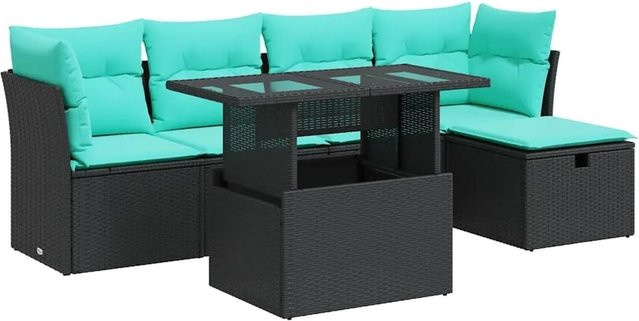 vidaXL 6-teilige Garten-Sofagarnitur aus Poly-Rattan mit Kissen in Schwarz - Bild 1