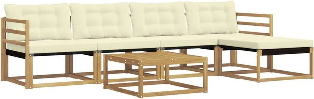vidaXL Outdoor-Sofagarnitur 6-teilig aus Akazienholz mit Textilene-Polstern in Weiß und Beige - Bild 1