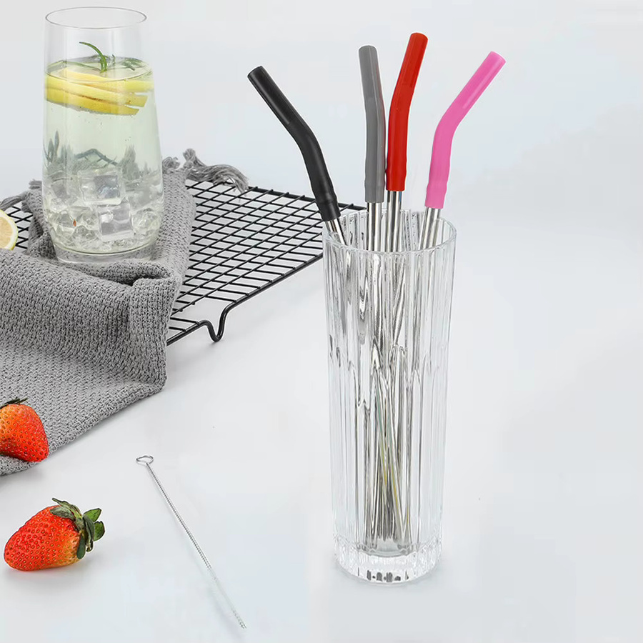 ATUOTIN 4er Set wiederverwendbare Metallstrohhalme aus Edelstahl mit Silikonspitzen und Abdeckung in Multicolor für Stanley 40oz Becher Zubehör - Bild 3