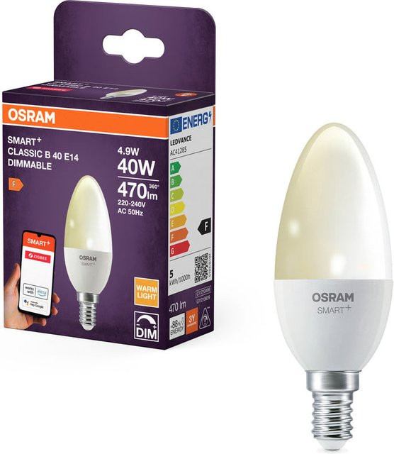 OSRAM SMART+ ZIGBEE Classic LED-Lampe, dimmbar, Warmweiß, 2700 K, 4,9 W, 470 lm, Weiß, kompatibel mit Amazon Alexa, Google Assistant und Wifi - Bild 1