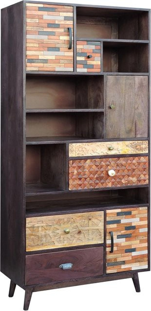DELUKE Wohnzimmerregal ARVID aus Akazie und Mango, Mehrfarbig, H x B x T: 183 x 80 x 40 cm - Bild 1
