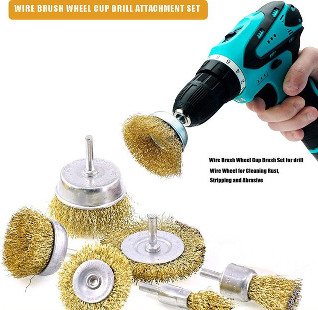 TQLQ Drahtbürstenrad-Set in Silber mit 1/4-Zoll-Schaft zum Reinigen von Rost, Peeling und Schleifen für Bohrer und Winkelschleifer - Bild 1