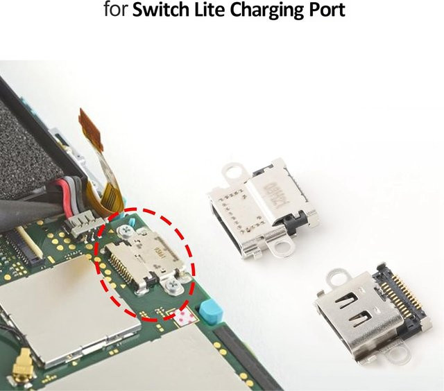 2 Stück Ersatz-Ladeanschluss Typ C für Nintendo Switch Lite HDH-001 USB C Dock Connector Buchse in Silber und Weiß - Bild 1
