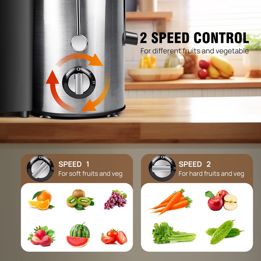 DayPlus Elektrische Entsafter-Maschine aus Edelstahl mit 1000 W, Zentrifugalsaftpresse in Silber, 500 ml Fassungsvermögen und 2 Geschwindigkeiten - Bild 4