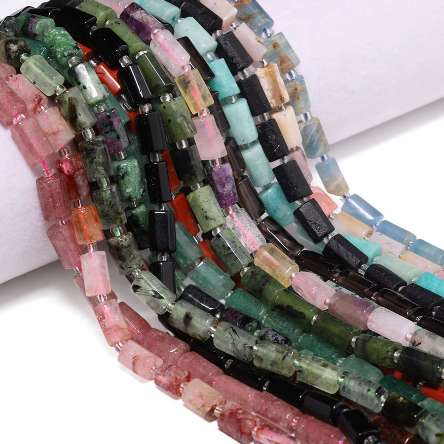 Steinperlen, rosa Opal, Turmalin, Obsidian, Erdbeerquarz, 8–11 mm, Bunt, Unisex - Bild 4
