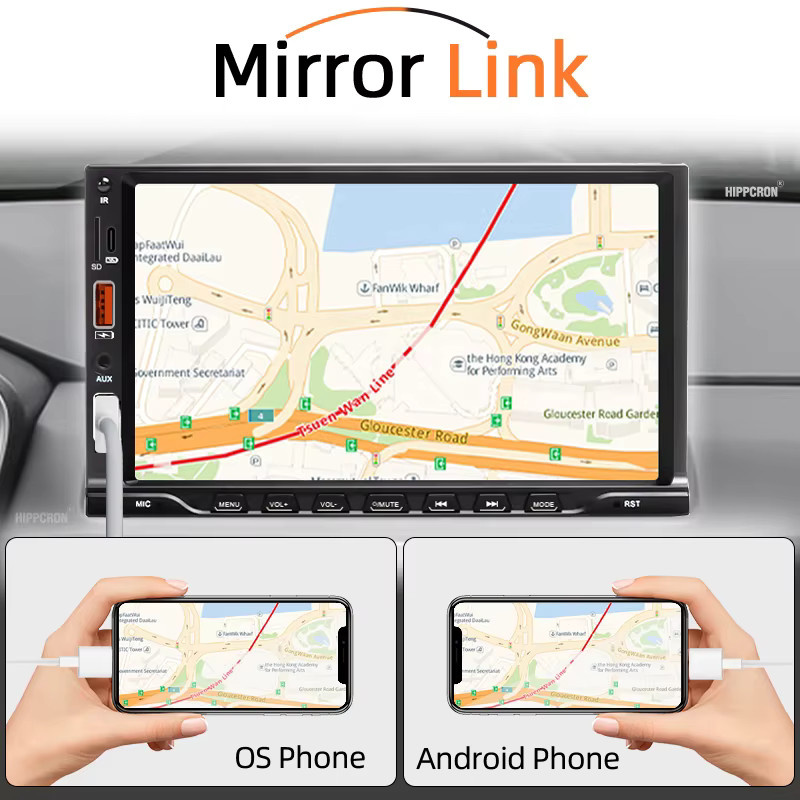 Hippcron 7-Zoll 1Din MP5 Multimedia-Autoradio in Schwarz mit Carplay, Android Auto, Bluetooth, USB, AUX, TF und Mirror Link - Bild 4