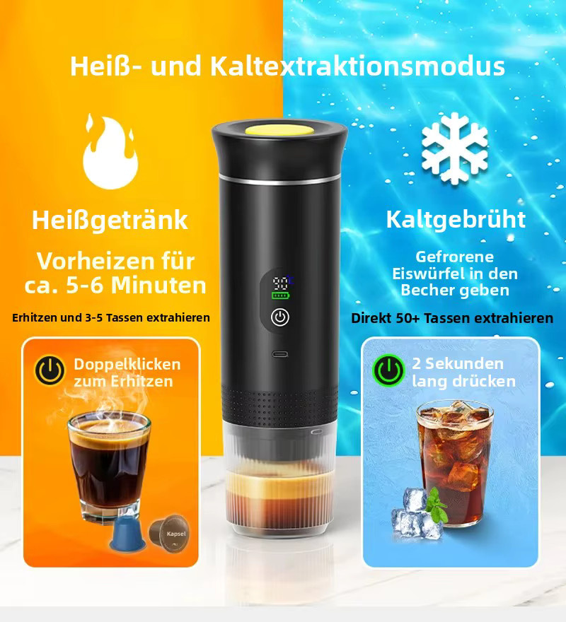 DENOKIN Tragbare 3-in-1 Espresso-Kaffeemaschine mit Digitalanzeige für Auto und Camping, Farbe: Schwarz - Bild 2