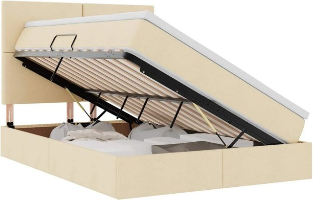 vidaXL Aufbewahrungsbett mit Matratze in Beige, B/T: 140 x 190 cm - Bild 1