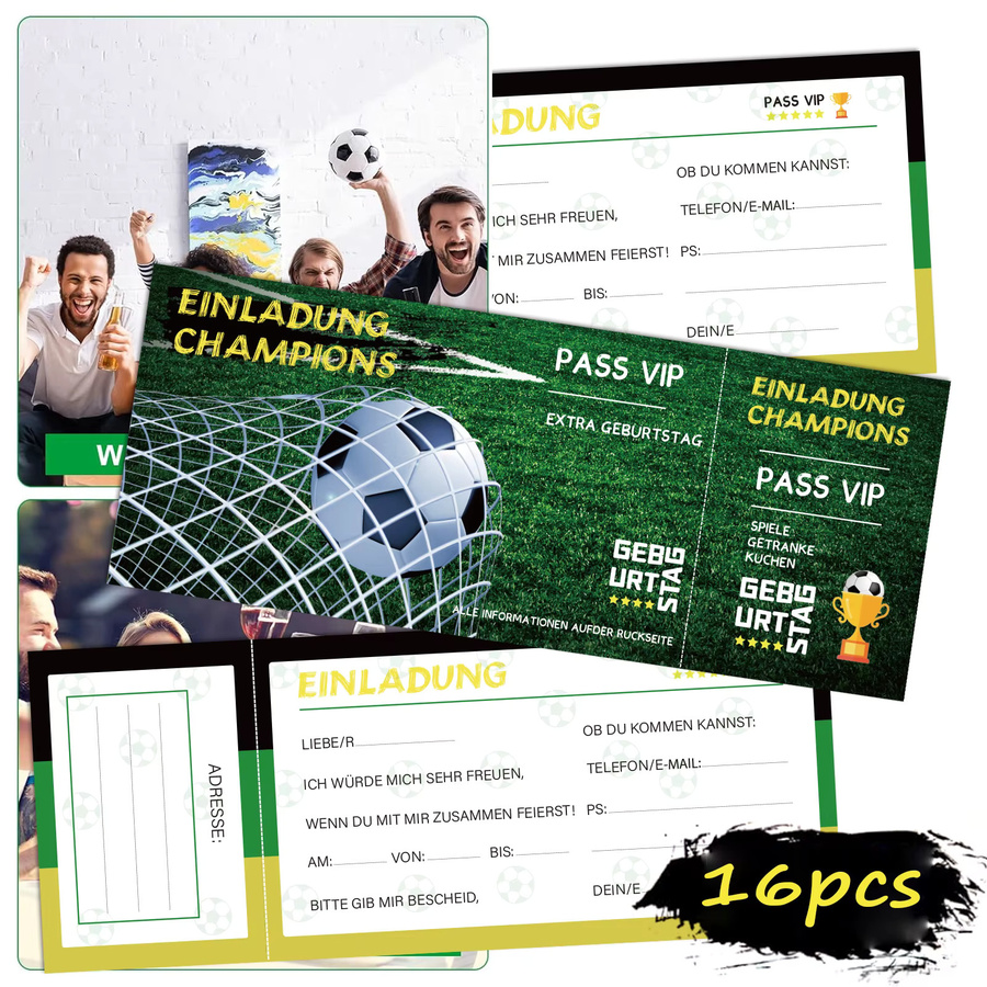 16-teiliges Set Einladungskarten für Fußballpartys mit einzigartigem Design, Unisex, aus Papier - Bild 2