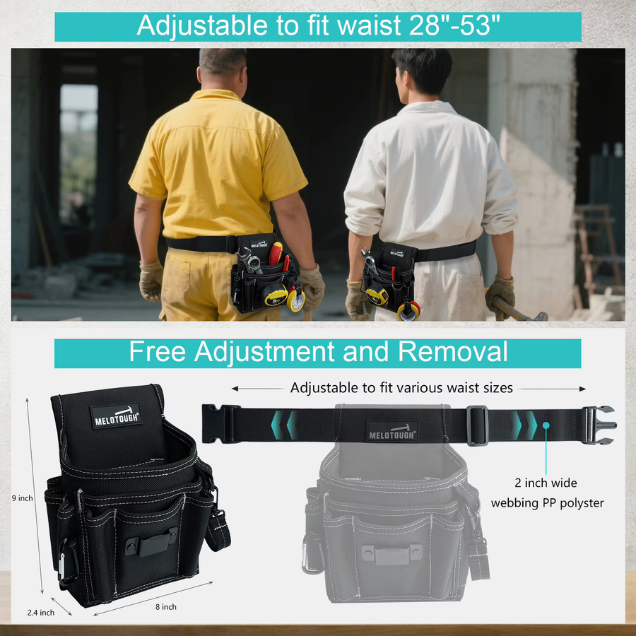 Meloworkgear Elektriker-Werkzeuggürtel-Set mit 13 Taschen, verstellbare Arbeitstasche für Schreiner, Bauunternehmer und Dachdecker, Breite: 5,1 cm - Bild 3