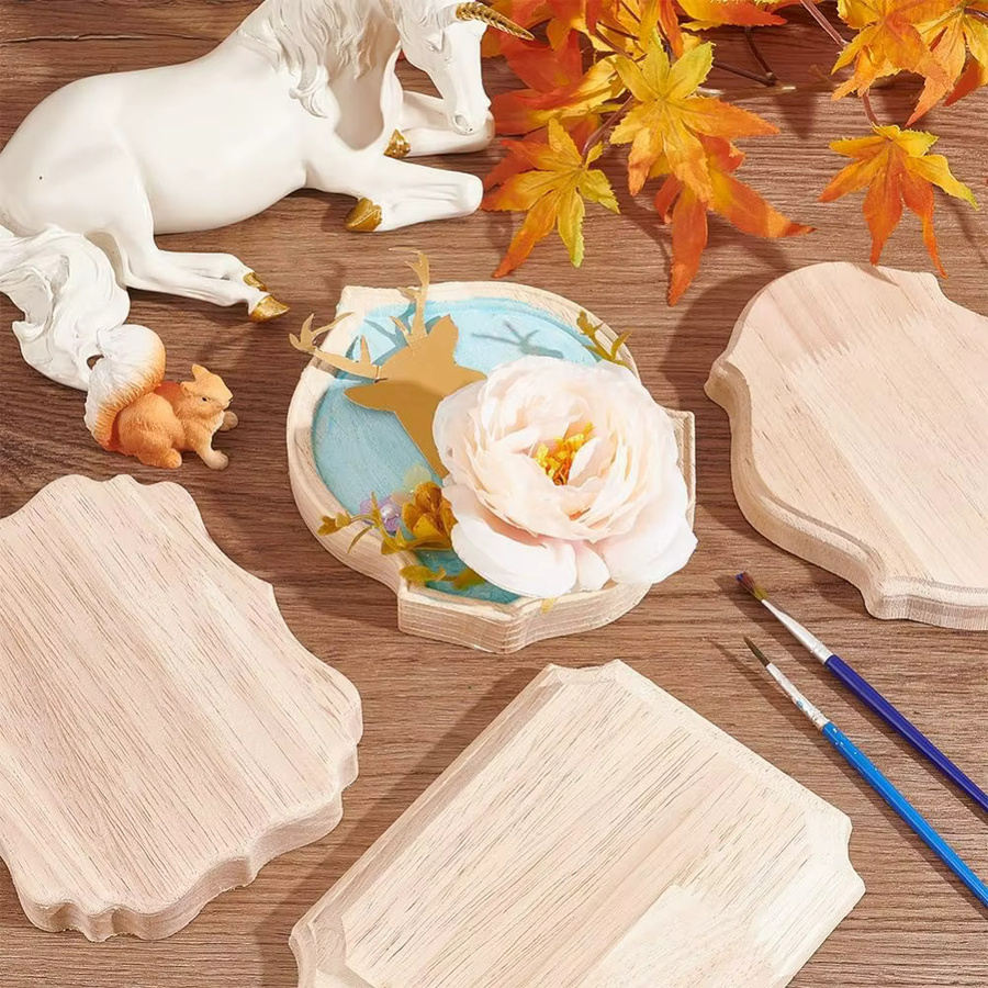 Holztafeln mit Ogee-Rand zum Basteln, 4er-Set unlackierte Holzschilder in Braun und Beige, Breite: 15,2 cm, Höhe: 12,7 cm - Bild 3
