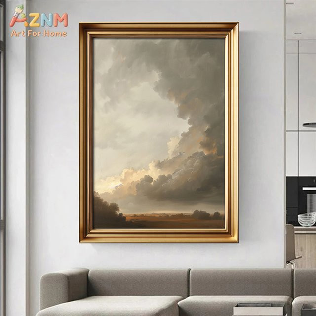 AZNM Retro-Wolkenlandschaft Leinwandgemälde mit Abendhimmel als dekorative Kunst für dein Wohnzimmer oder Schlafzimmer - Bild 1