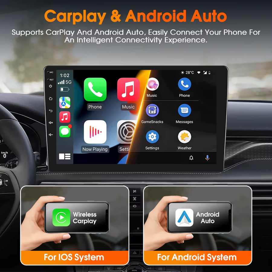 Podofo Autoradio mit kabellosem CarPlay, Android Auto, WIFI und GPS für Peugeot 206, Peugeot 206CC und Citroen C2, Schwarz - Bild 2
