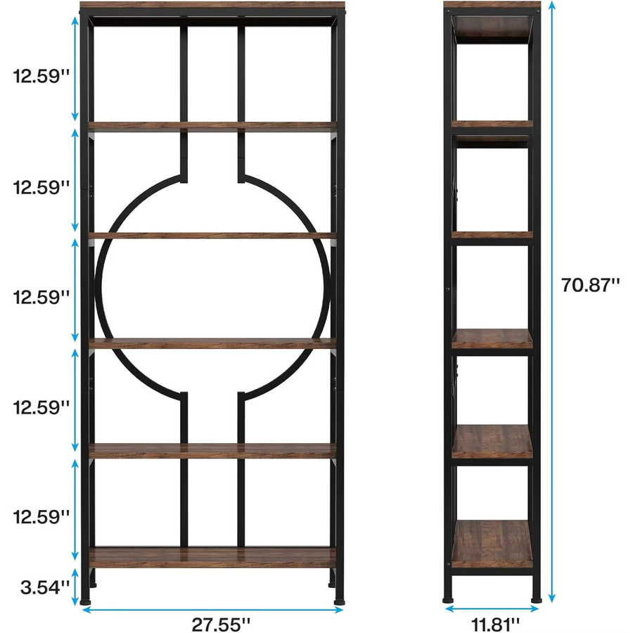 LITTLE TREE Industrie Bücherregal aus Metall, 6-stufiges Etagere-Regal in Rustic Brown, Höhe: 180 cm - Bild 3