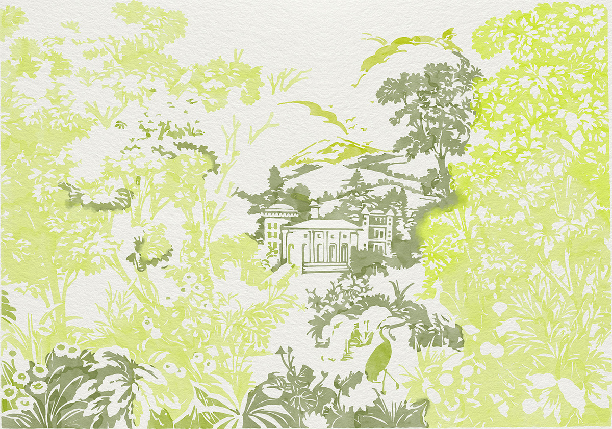 Coordonné Wandteppich Neo-Tapestry in Lime mit floralem Design in Grün und Beige - Bild 1