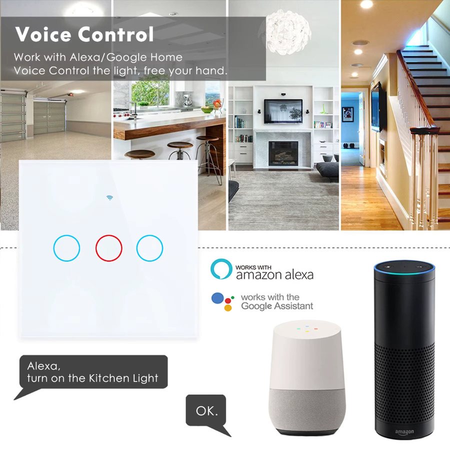 Szaoju WLAN Smart Schalter mit Neutralleiter, RF433MHz EU Touch-Wandschalter in Weiß, kompatibel mit SmartLife App und Google Assistant - Bild 1