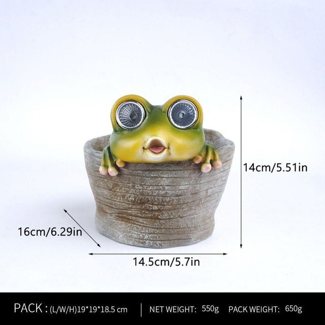 Yiran Furniture Solar Frosch Gartenornament aus Harz in Grün als leuchtendes Nachtlicht für Outdoor und Hof - Bild 1
